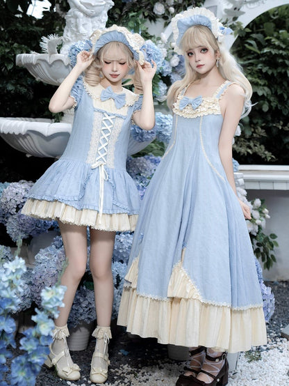 Blue Bonnet Lace Beige Trim
