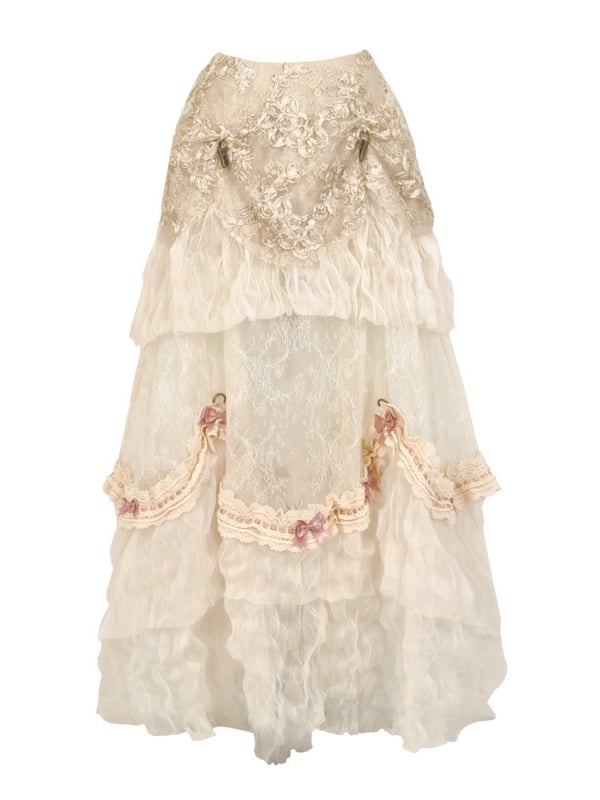 Skirt Long Patched Lace Bustle Versatile Vintage