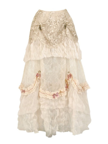 Skirt Long Patched Lace Bustle Versatile Vintage