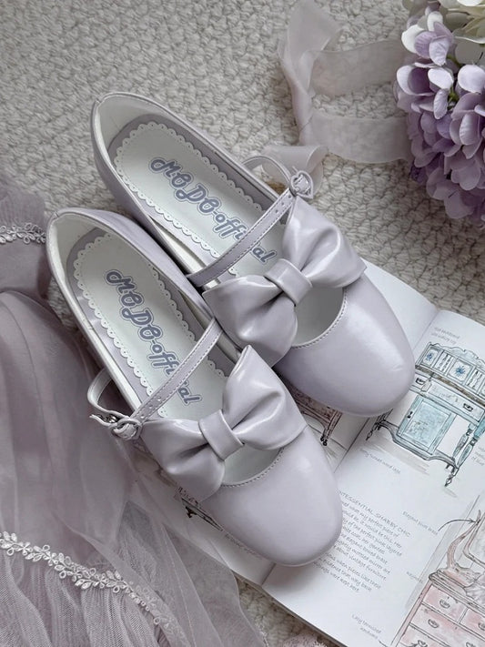 Bow Embellishments Heart Mary Elegant Purple Closure Janes Lolita Mid-heel for with