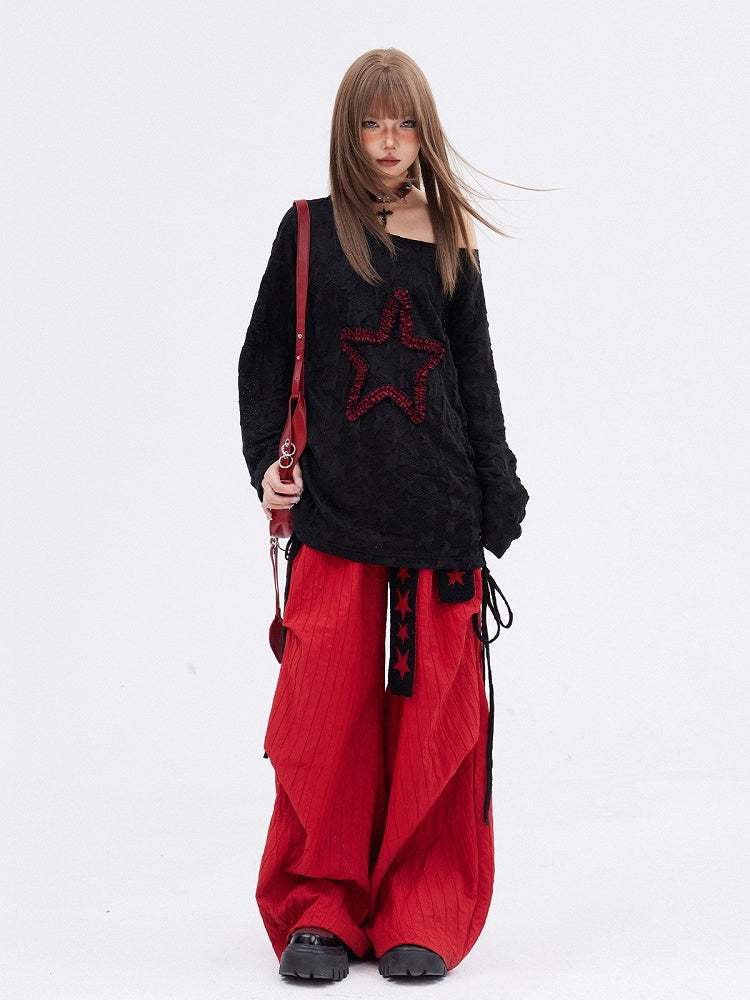 Red Wide-leg Cut Pants