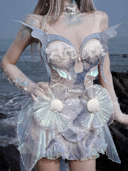 Dusty Sequin Goth und Korsett Fairy Bead Top Mermaid Blue