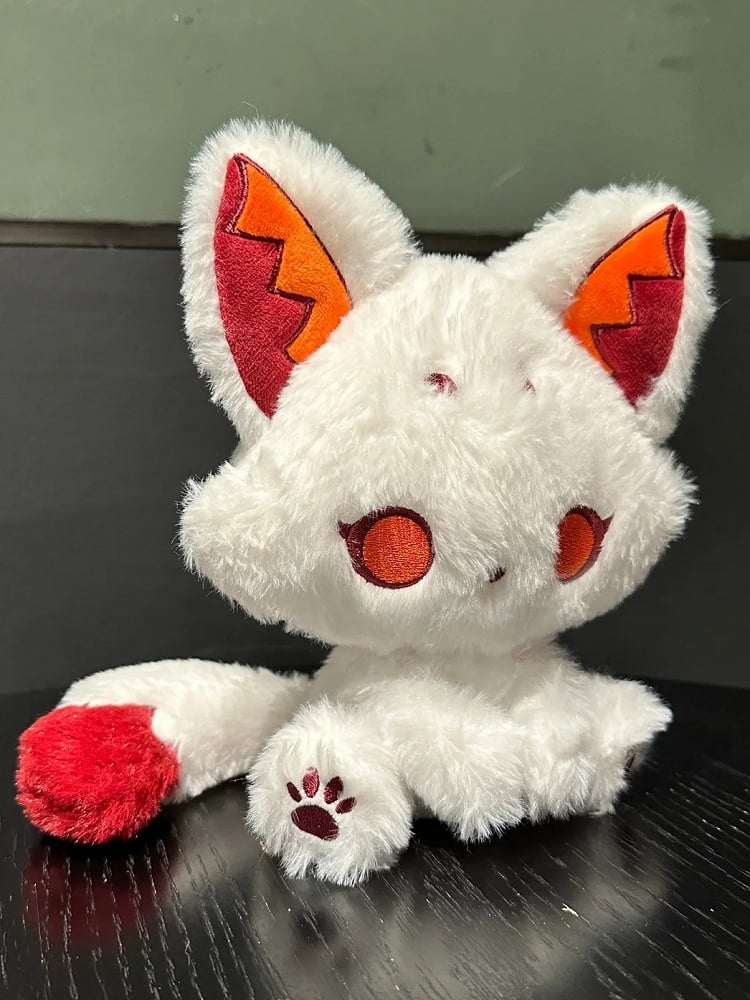 White and Red Pastel Goth Fox Plushie