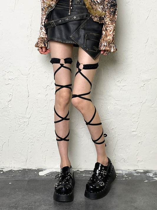 Y2K Black Crisscorss Leg Straps