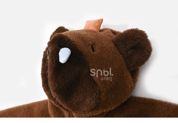 Brown Cute Capybara Hood Zip Closure Fleece Hooded Cape