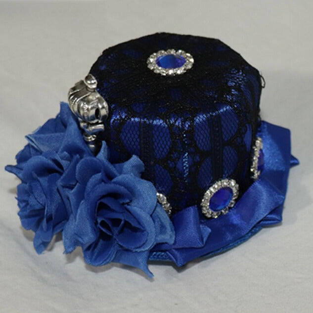 Blue/Red Hat Decorated And Rhinestone Crown Lace Mini Design Floral