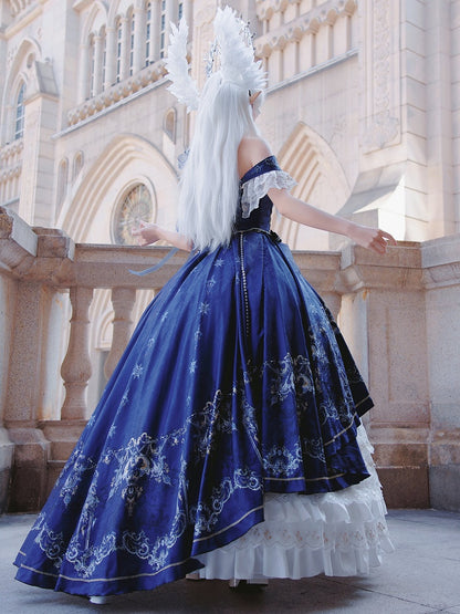 Dark Blue and White Gorgeous Train Dress Lolita Jumper Skirt