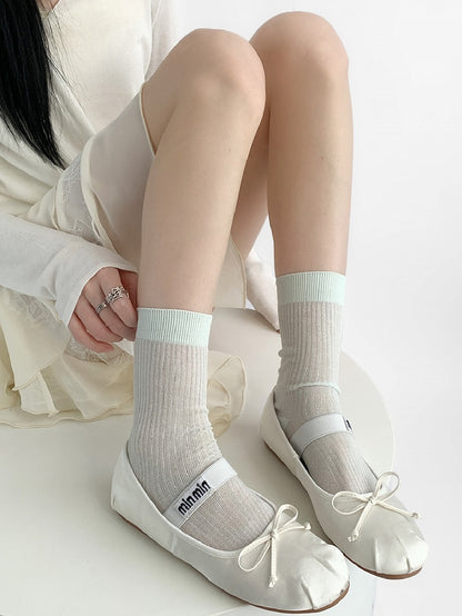 Ribbed Black/Yellow/Gray/White/Blue Calf Socks Knitted Trim