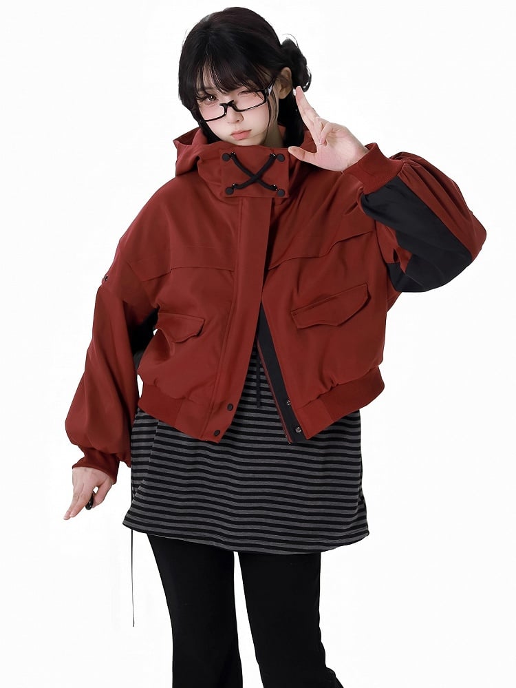 Sweat à capuche rayé noir et gris en PU avec boucle de chauve-souris et oreilles d'ours