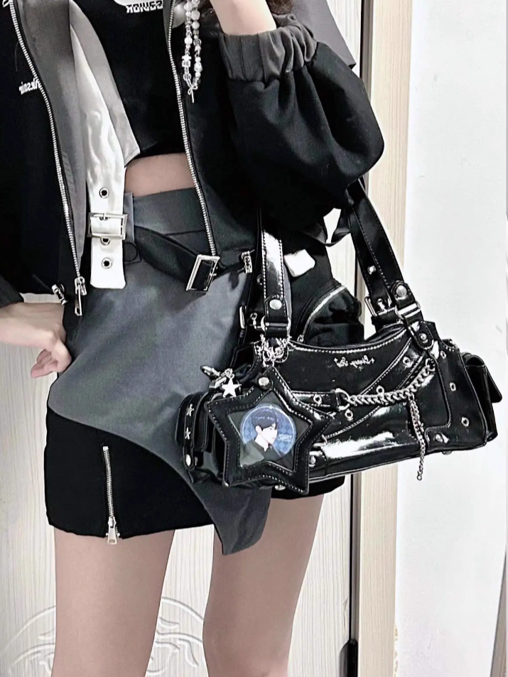 Bag Y2K PU With Star Shoulder Ita Black Charm