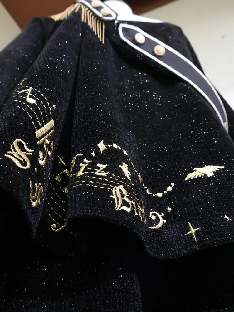 Black Ouji Glittering Waffle Top with Music Notes and Fringe Sash