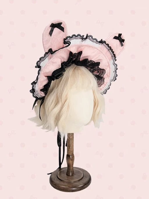 Bunny Pink and White/Black Bonnet Ears
