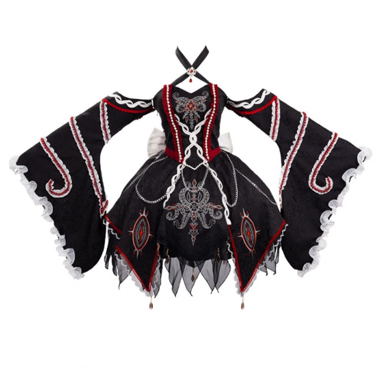 Black and Red Halter Neck Cthulhu Vibes Lolita Dress with Detachable Bell Sleeves