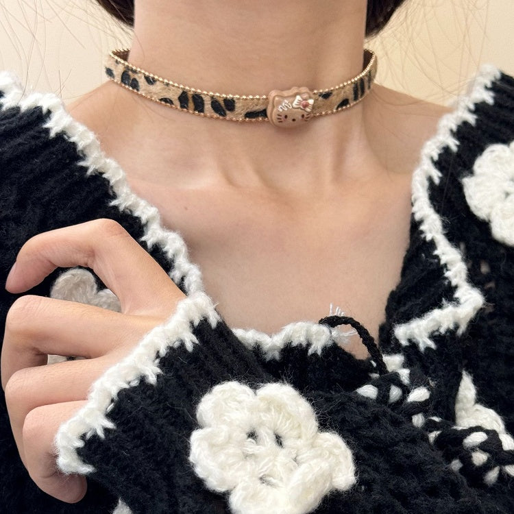 Collier/bague/bracelet/ras-du-cou motif léopard marron