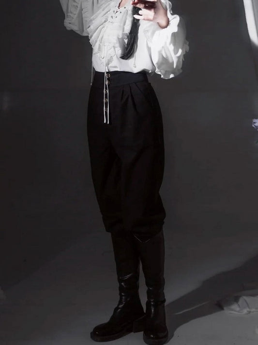 High-Waisted Pants with Details Ouji Button Lolita Black