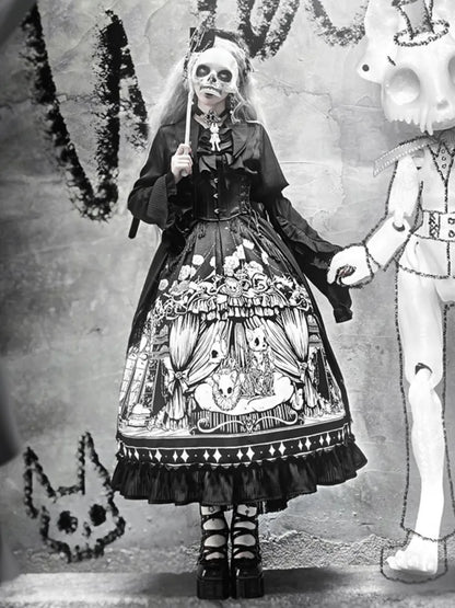 Sleeves Dark Belt Available Black Corset Gothic Plus Set Long - Full Lolita Skirt Sizes Shirt +
