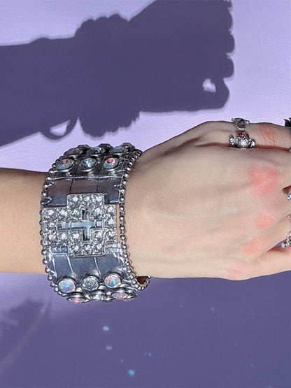 Rot/Schwarz/Silber Armband Y2K Strass Armband verziert Kreuz Design