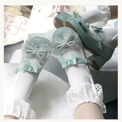 Heels at Grass Top Lace - Sweet Mid Trim Bow Green