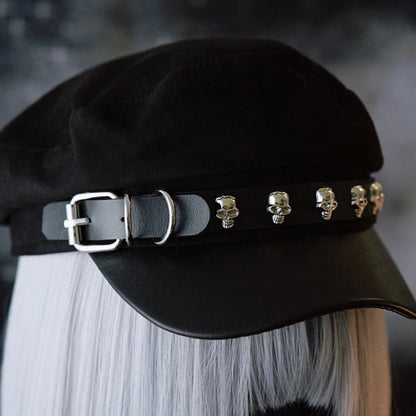 Verzierte Gothic Black Design Schnalle Hut Skelett Baskenmütze