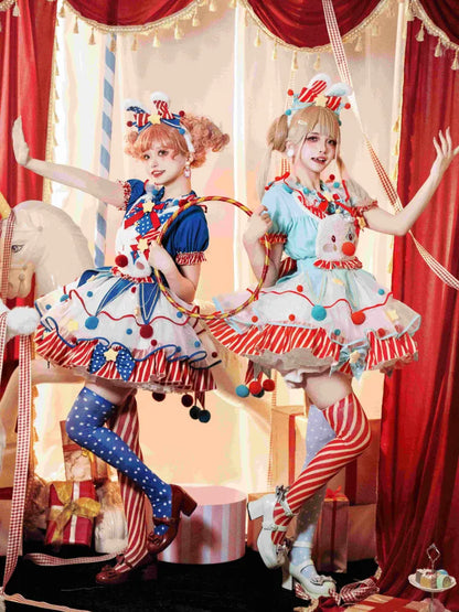 GreenOrange Circus Stockings BlueRed / Dark