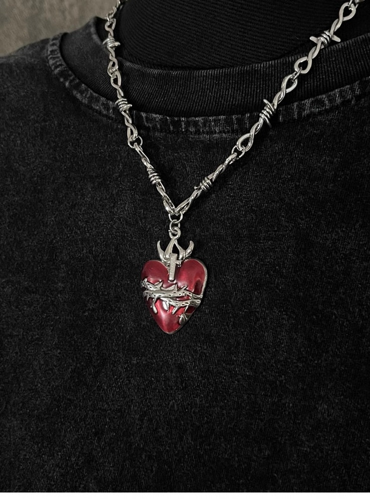 Gothic Red Thorn Heart-shaped Pendant Necklace