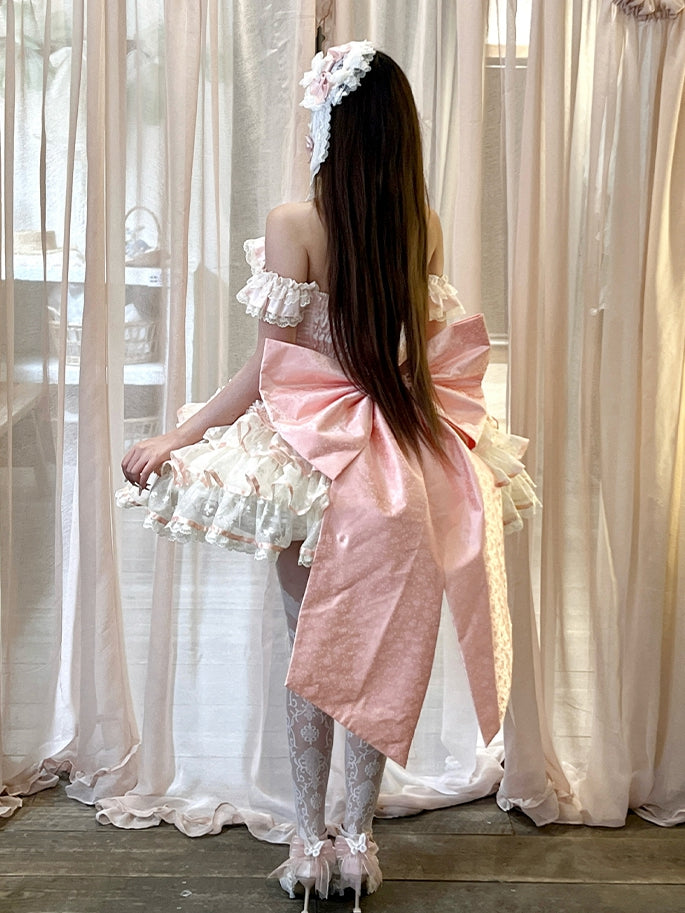 Pink Dress Ruffles Corset Fairy Princess Lace Kei Halter Tiered Neck Waist Skirt