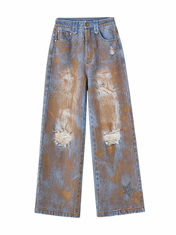 Wasteland Punk Blue Tie Dye Straight Leg Jeans