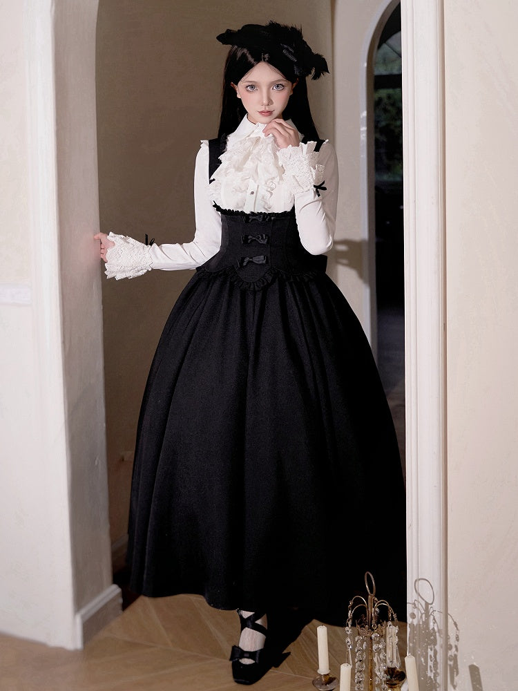 Robe Lolita noire élégante à volants sous la poitrine