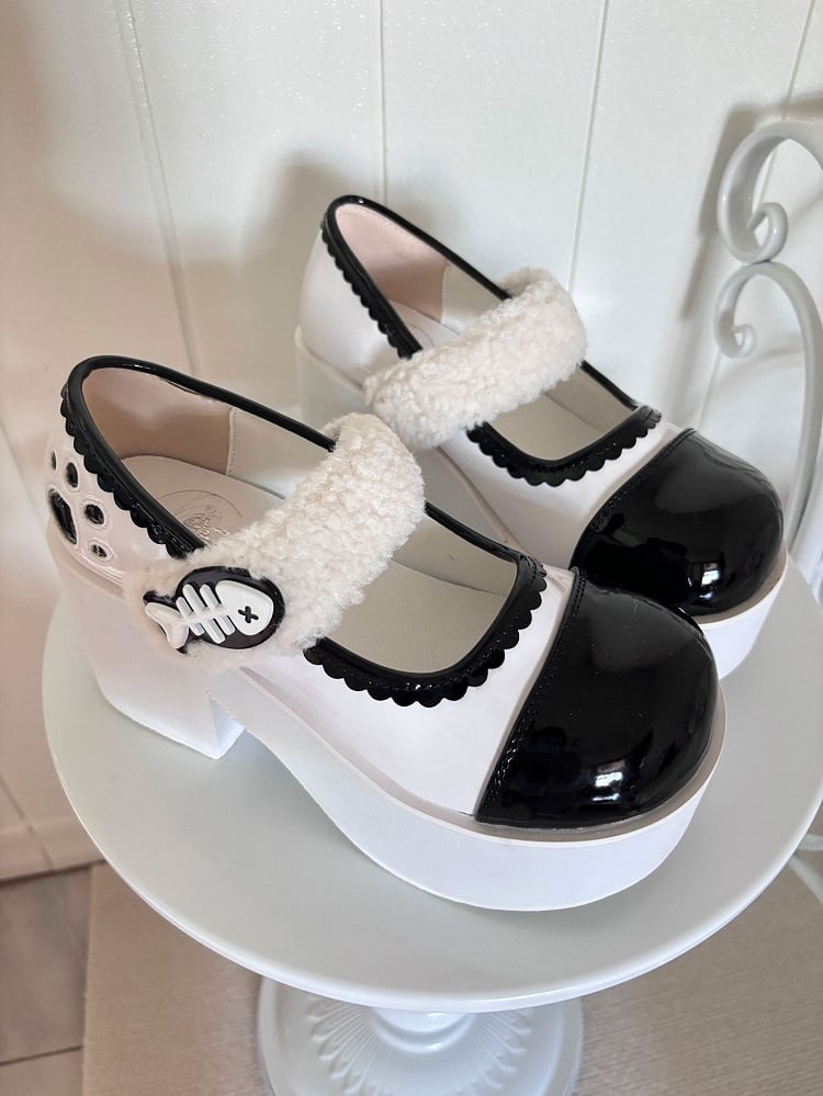 White Jirai Kei Claw Fishbone Platform Shoes