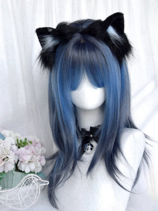 Black-blue Ombre Above Bust Length Straight Wig With Bangs