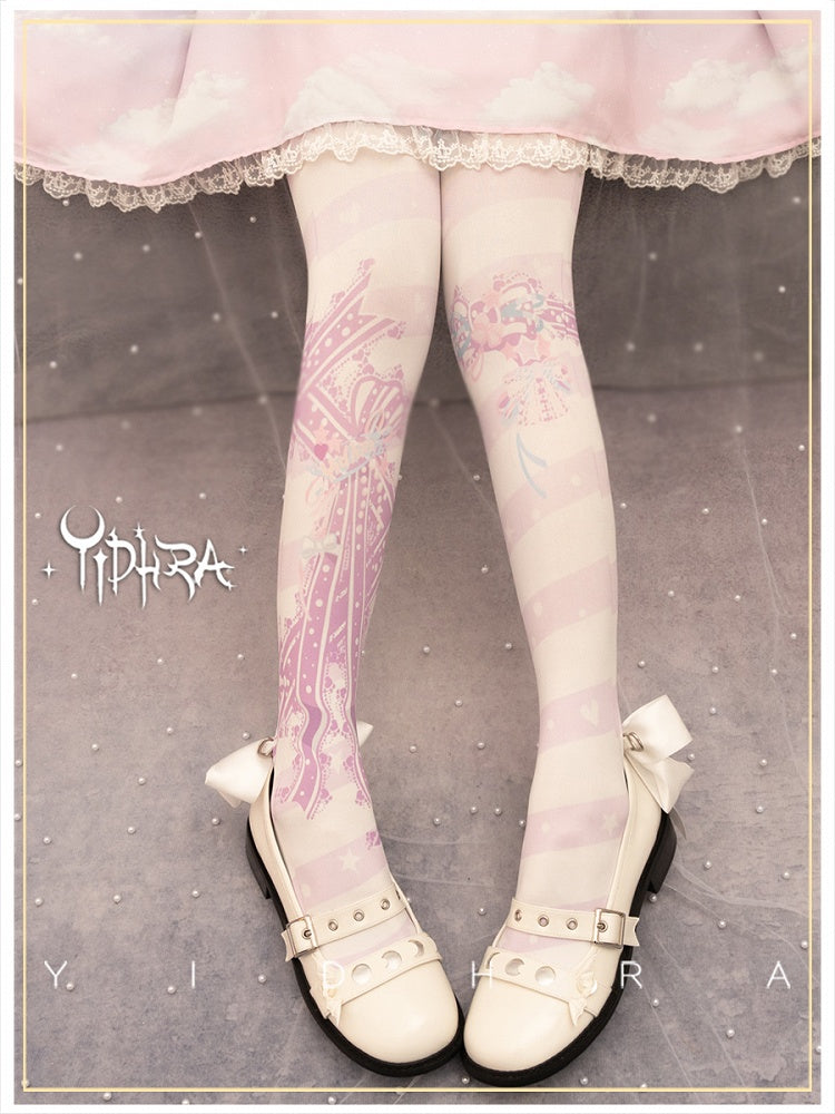 Pink Ribbon and Bowknot Sweet Lolita Tights