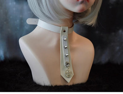 White Studded Pentagram-shaped Charm Tie Choker