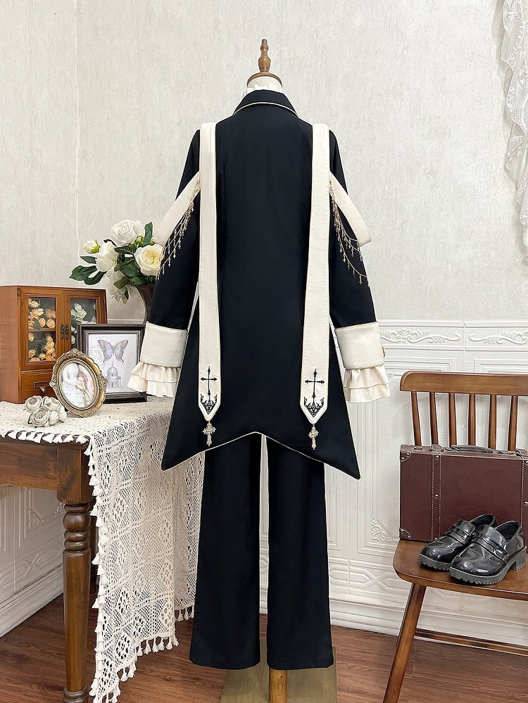 Prince Style Ouji Lolita Full Set Long Sleeves Shirt Blazer Collar Coat High Waist Pants