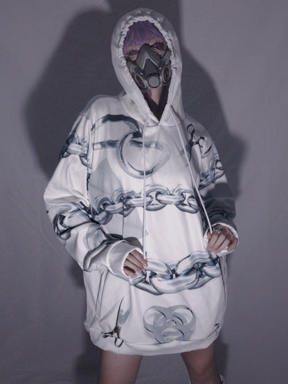 Hoodie And Cyberpunk Scissor White Print Chain