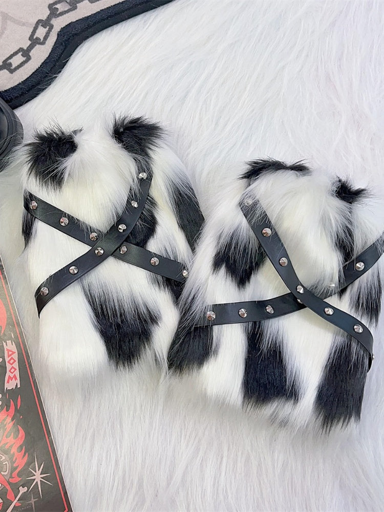 25CM Stud Detail Strap Punk Shaggy Leg Warmers