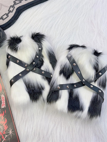 25CM Stud Detail Strap Punk Shaggy Leg Warmers