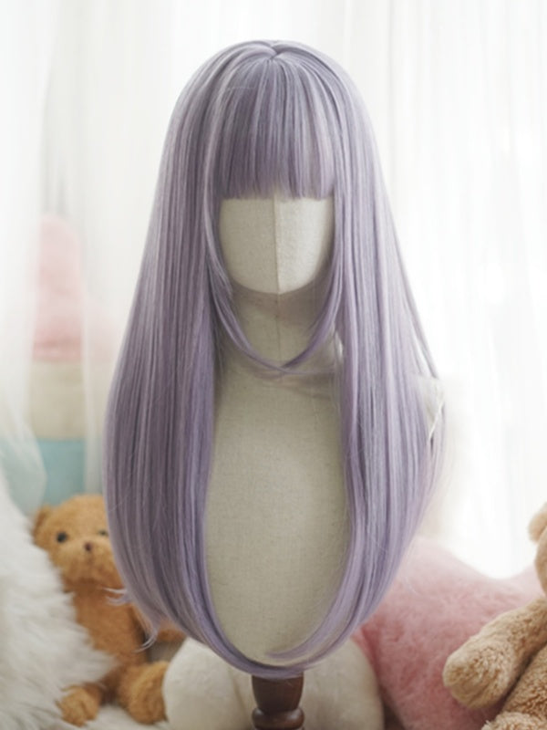 Red/Pink/Green/Purple/Dusty Blue/Orange Long Straight Wig With Full Bangs