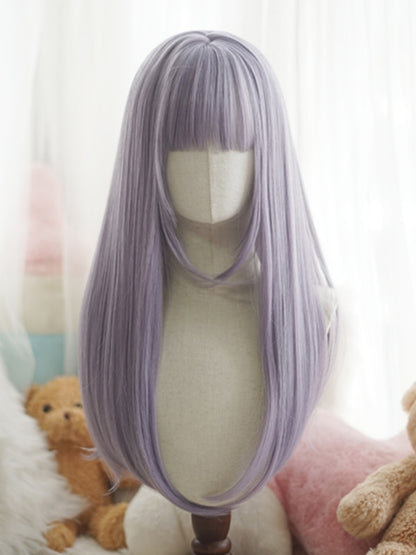 Red/Pink/Green/Purple/Dusty Blue/Orange Long Straight Wig With Full Bangs