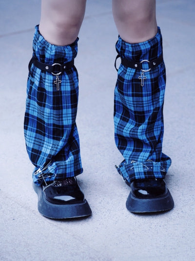 Pins Black and Blue Plaid Leg Sleeves