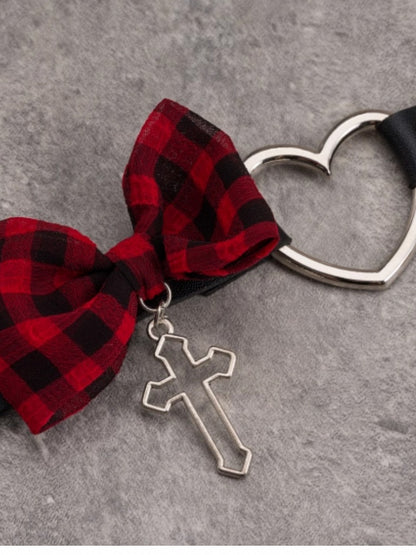 Und Kreuz Schwarz Mit Plaid Herz Muster Anhänger Rot Schnalle Bowknot Choker