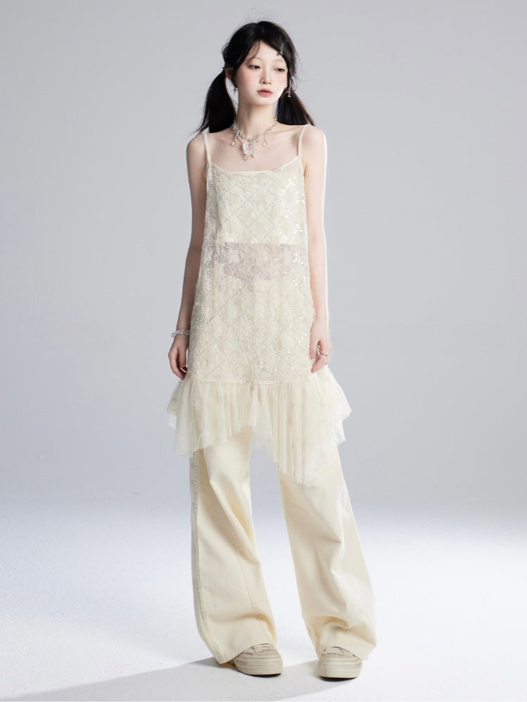 Apricot Low Waist Floor Length Wide-Leg Pants