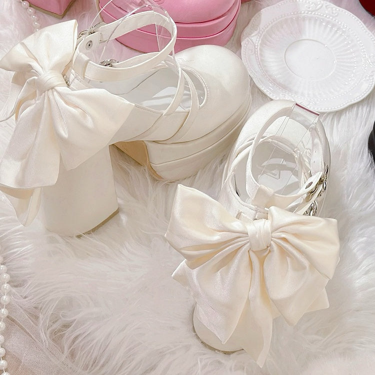 Mary Lolita Platform Bowknot Elegant Janes High Heels White Classic