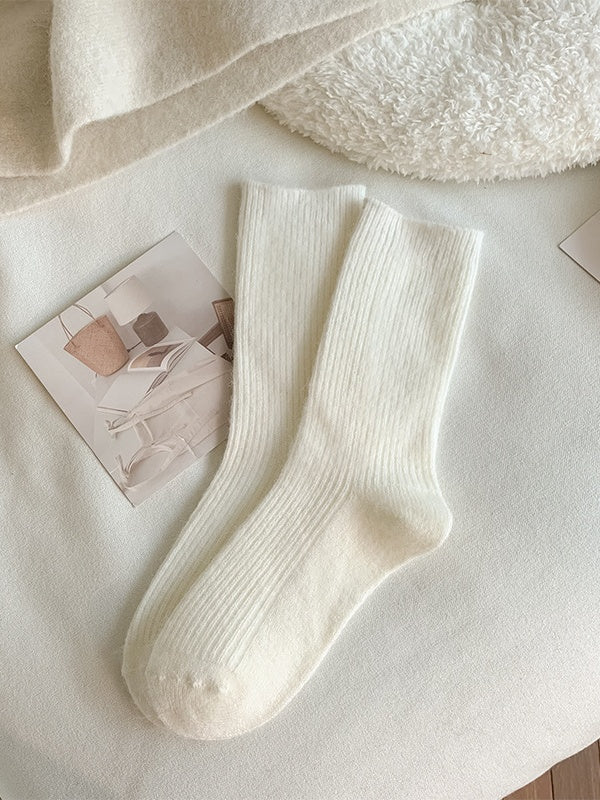 Sweet Apricot White Cute Calf Socks