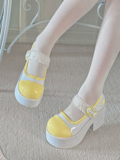 Yellow Jirai Kei Claw Fishbone Platform Shoes