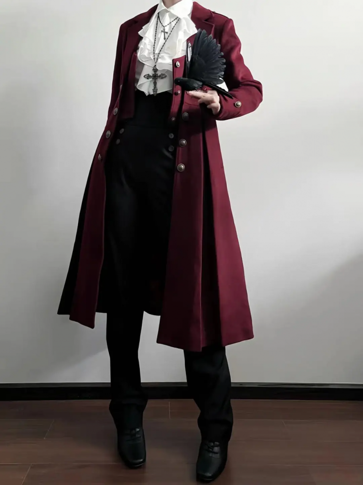 Wine Red Ouji Fashion Lolita Gothic Prince Winter Woolen Coat