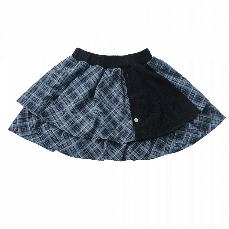 Blue Plaid Thigh Length Tiered Skirt