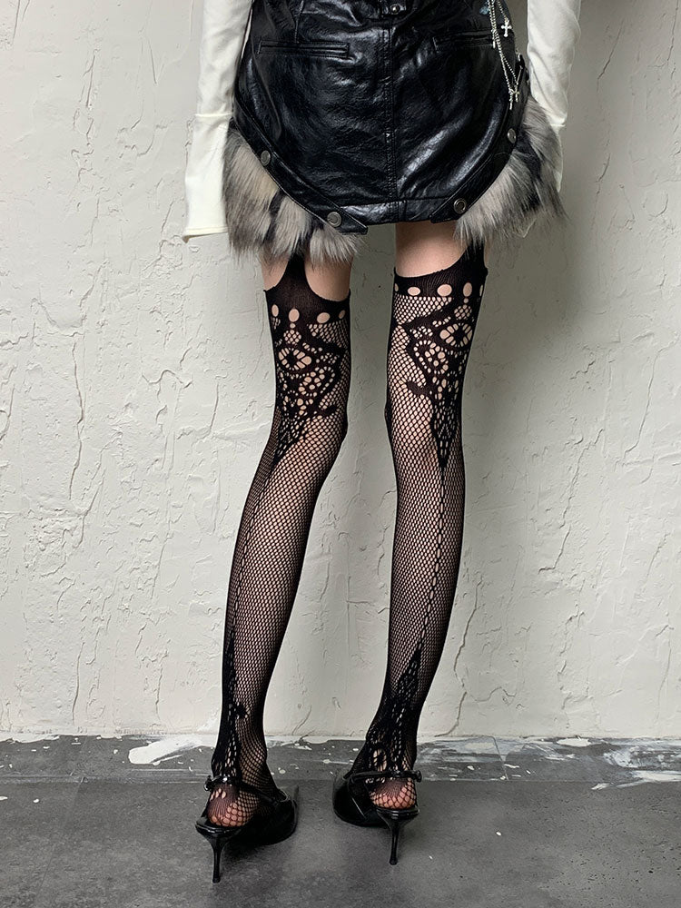 Punk Black Cut-out Suspender Tights