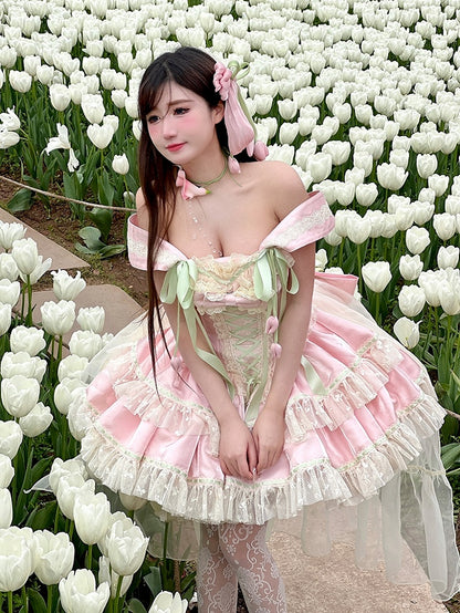 Fairy and Corset Green Dress Pink Theme Kei Tulip