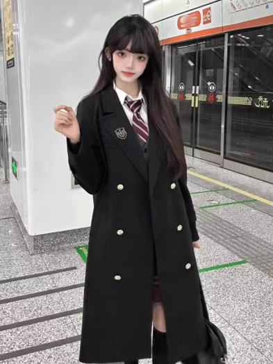 Badge Uniform Decorated Black JK Version Thicken Coat