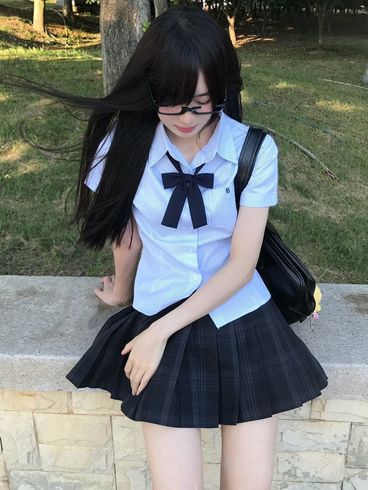 Uniform Kurzes Muster Blaues Hemd Stil Gestreifte JK Ärmel Preppy